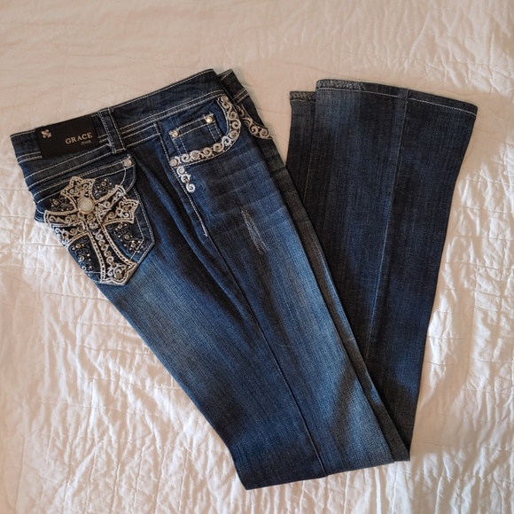 Grace Denim - Grace Sz 28 Bootcut Rhinestone Cross Jean